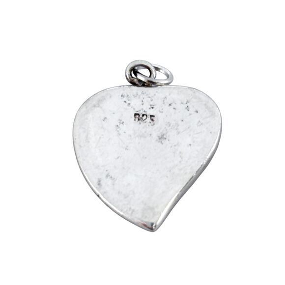 Vintage Sterling Silver 925 Dyed Mother Of Pearl Purple Enamel Heart Pendant - Picture 5 of 8